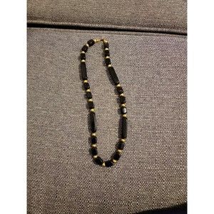 TRIFARI 18" Necklace Black Lucite Beads Gold Tone Spacers Stiff Signed VTG